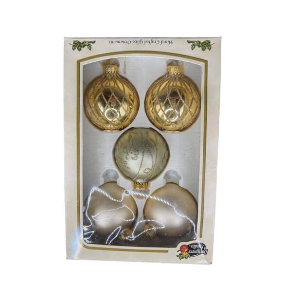 Vtg. Designer Studios Handcrafted Glass Christmas Ornaments Set Of 5 in Box - Picture 1 of 5